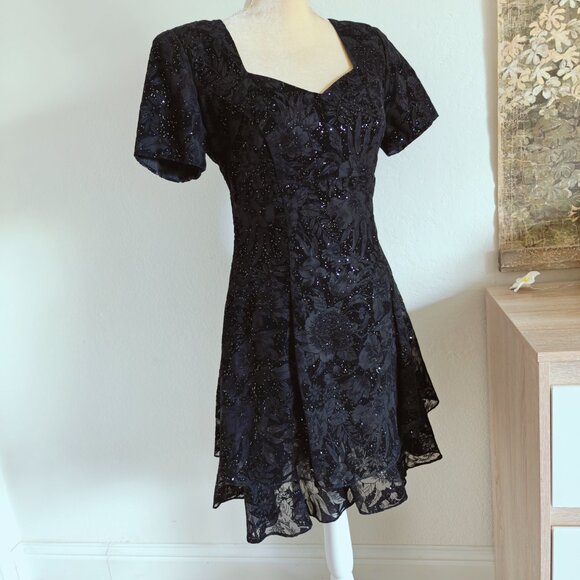 Nite Kraze 80's Vintage Black Whimsigoth Sparkly Dress 6 - Picture 2 of 8